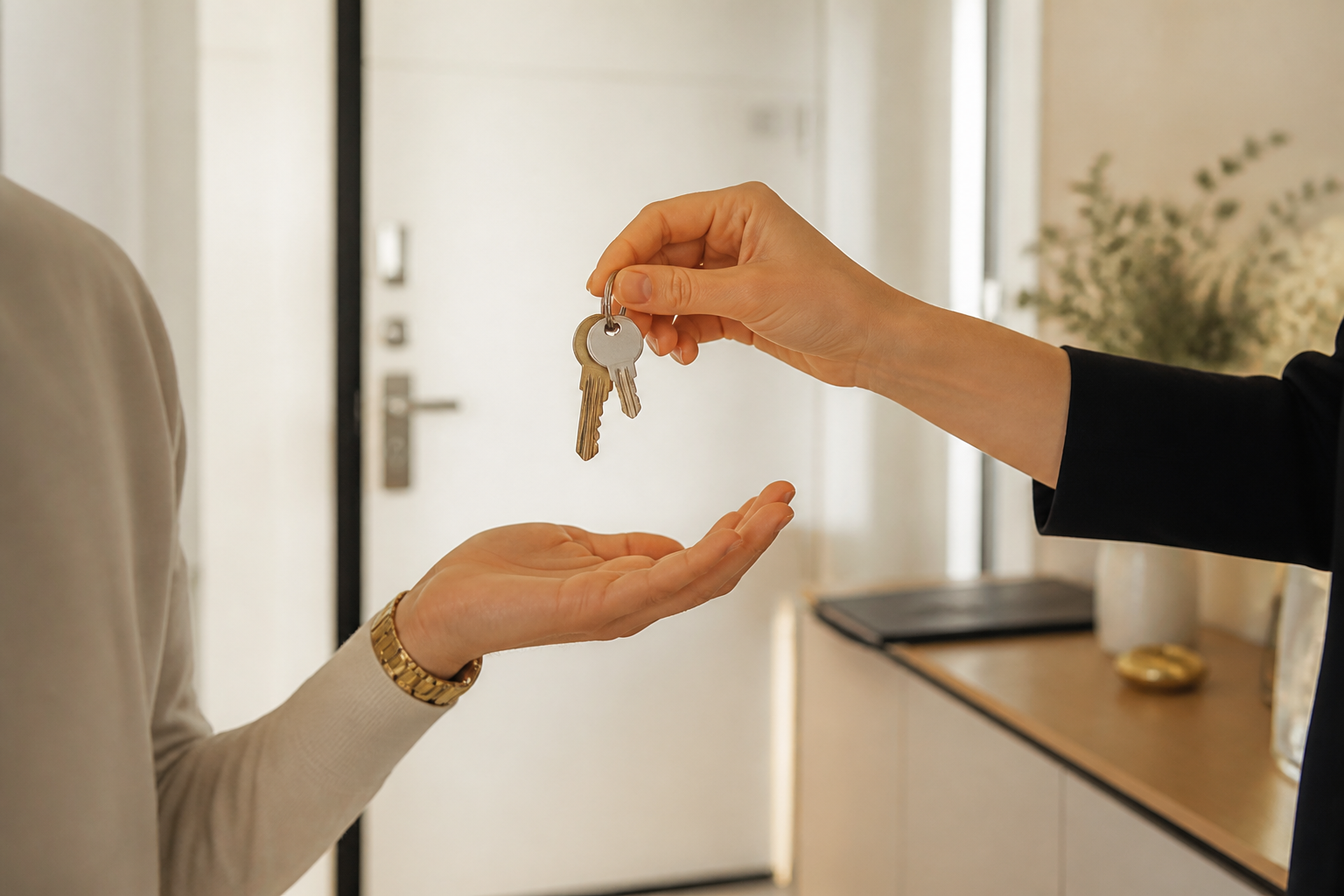 Remise de clés dans un logement contemporain lors d’un accompagnement locatif